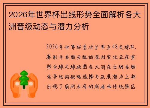 2026年世界杯出线形势全面解析各大洲晋级动态与潜力分析